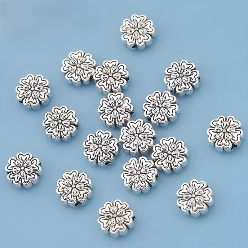 Margele metalice floare 10mm argintiu