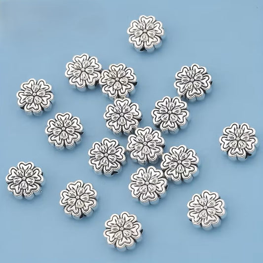 Margele metalice floare 10mm argintiu