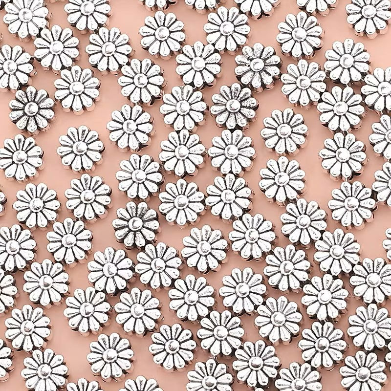 Margele metalice floare 6mm argintiu