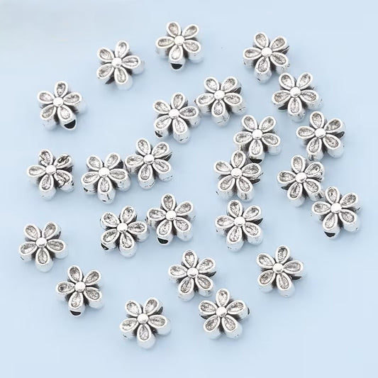 Margele metalice floare 7mm argintiu