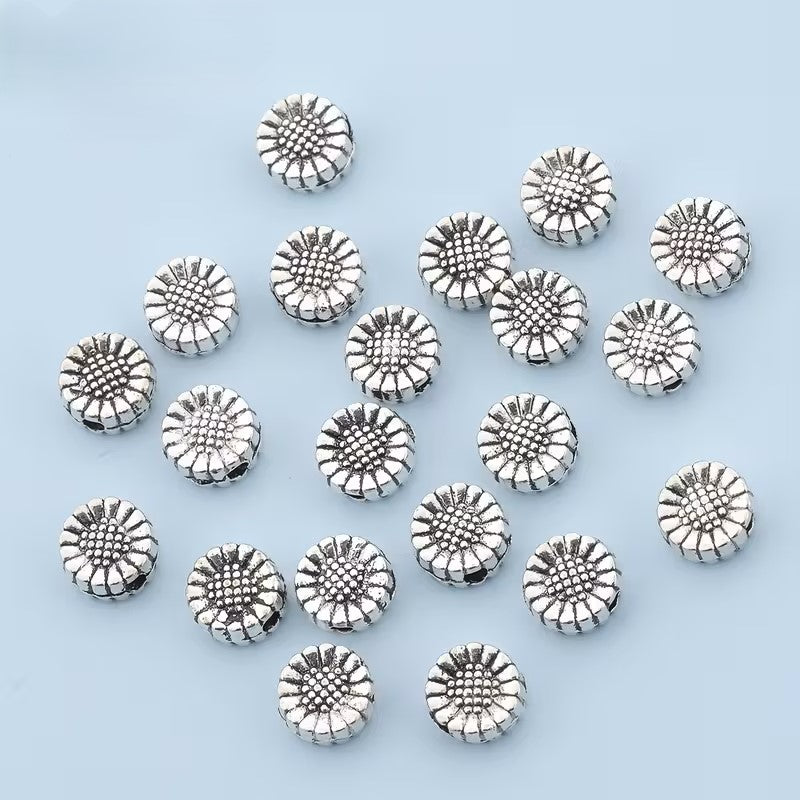 Margele metalice floarea soarelui 6mm argintiu