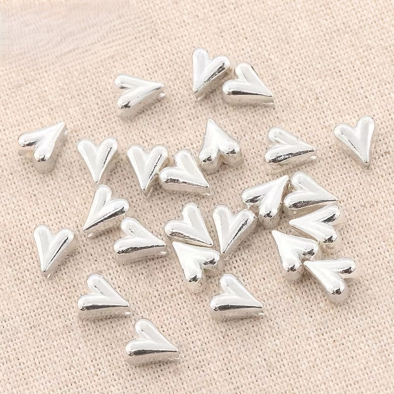 Margele metalice inima 6x8mm argintiu