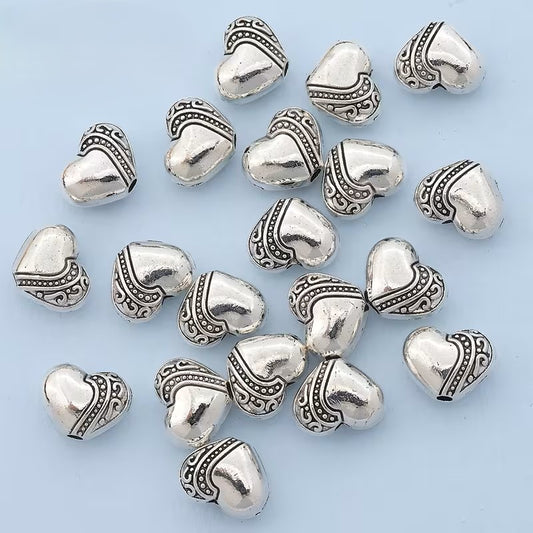 Margele metalice inima 9x7mm argintiu