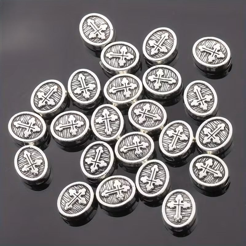 Margele metalice ovale cruce 11x9mm argintiu