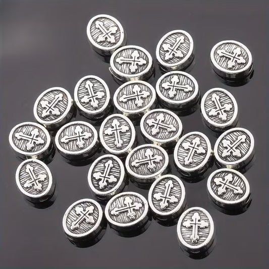 Margele metalice ovale cruce 11x9mm argintiu