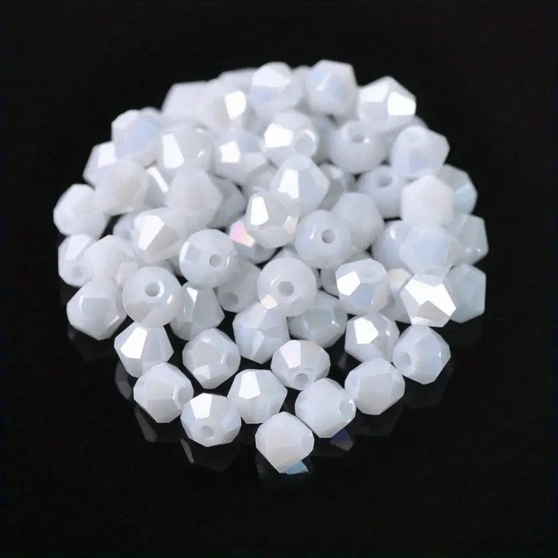 Margele sticla biconice 4mm alb efect AB