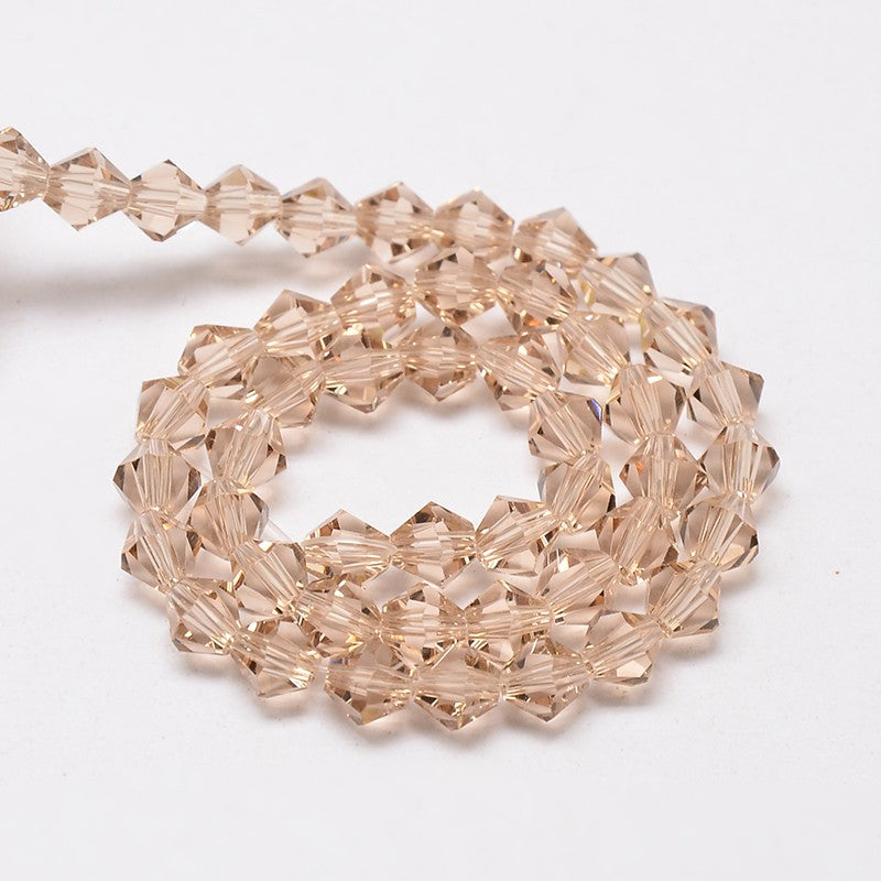 Margele sticla biconice 4mm sampanie argintie