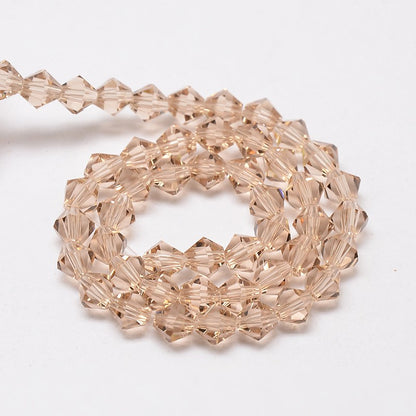 Margele sticla biconice 4mm sampanie argintie