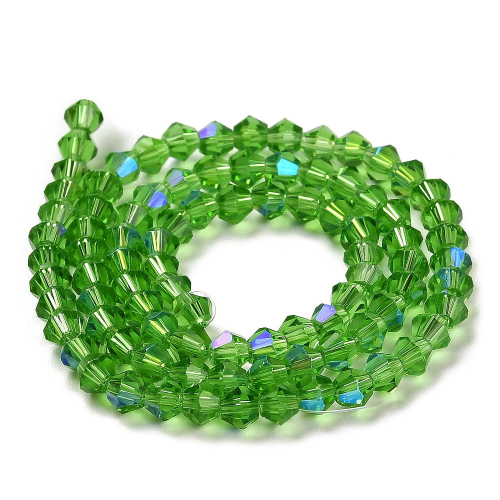 Margele sticla biconice 4mm verde deschis efect AB