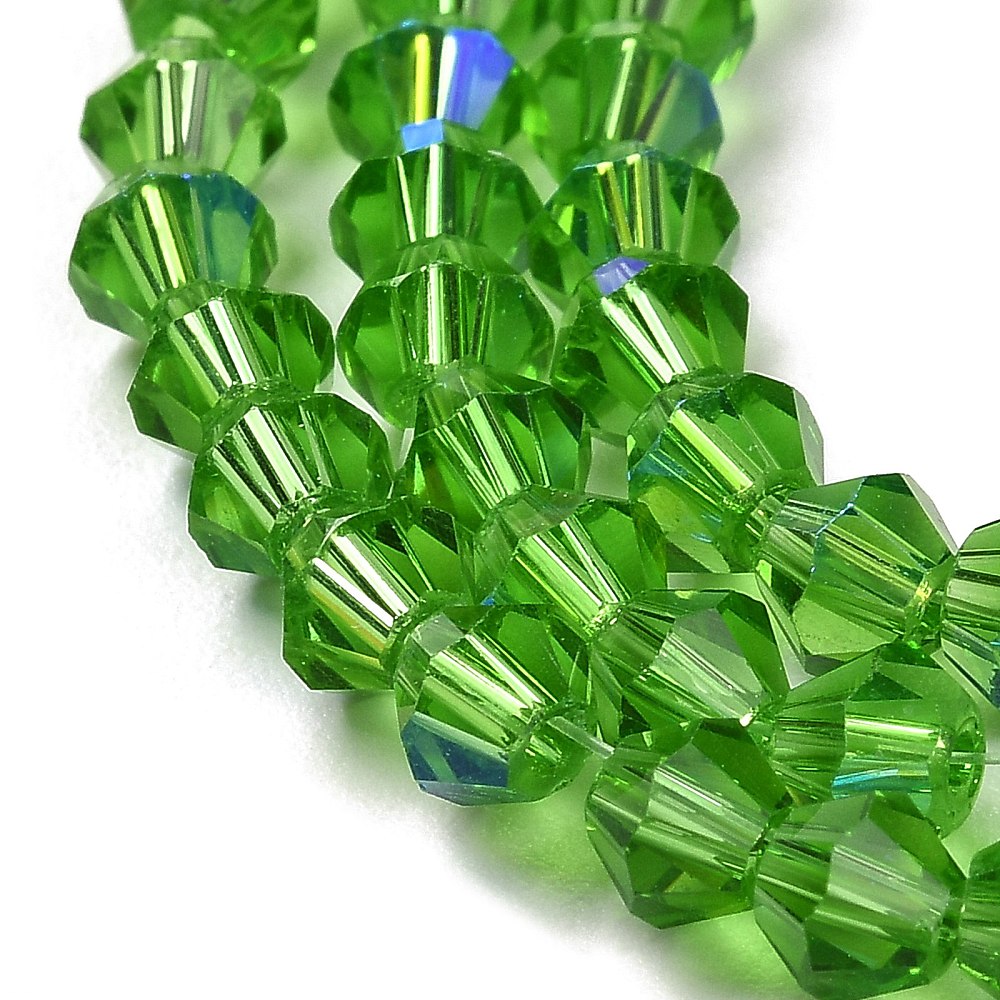 Margele sticla biconice 4mm verde deschis efect AB