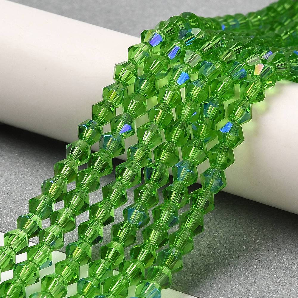 Margele sticla biconice 4mm verde deschis efect AB