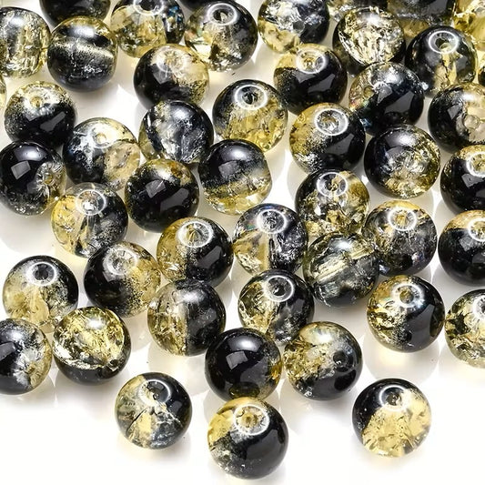 Margele sticla crackle 8mm negru si galben