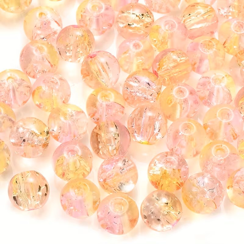 Margele sticla crackle 8mm roz si galben