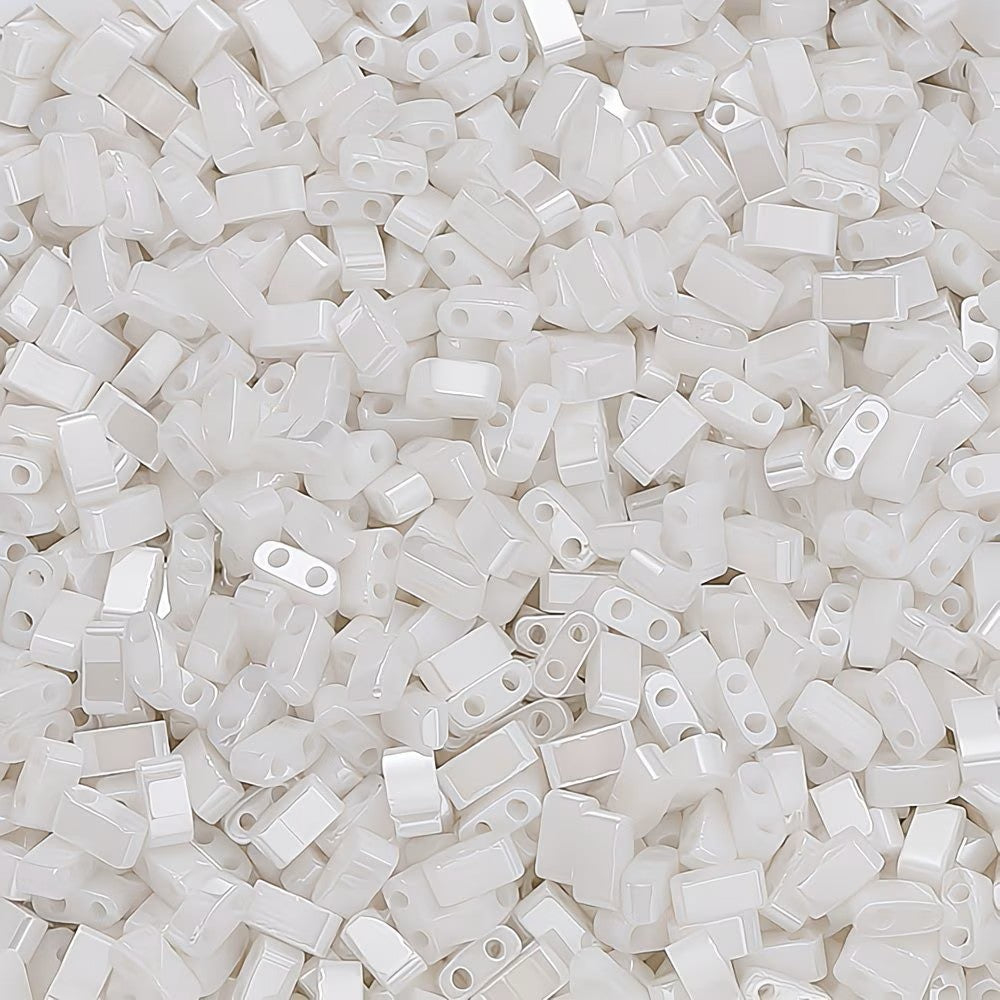Margele sticla cu doua orificii 5x2.5mm alb