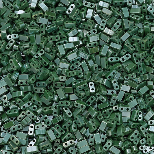 Margele sticla cu doua orificii 5x2.5mm verde inchis