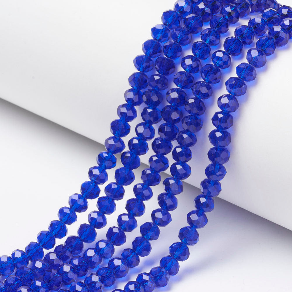 Margele sticla fatetate rondele 6mm albastru regal