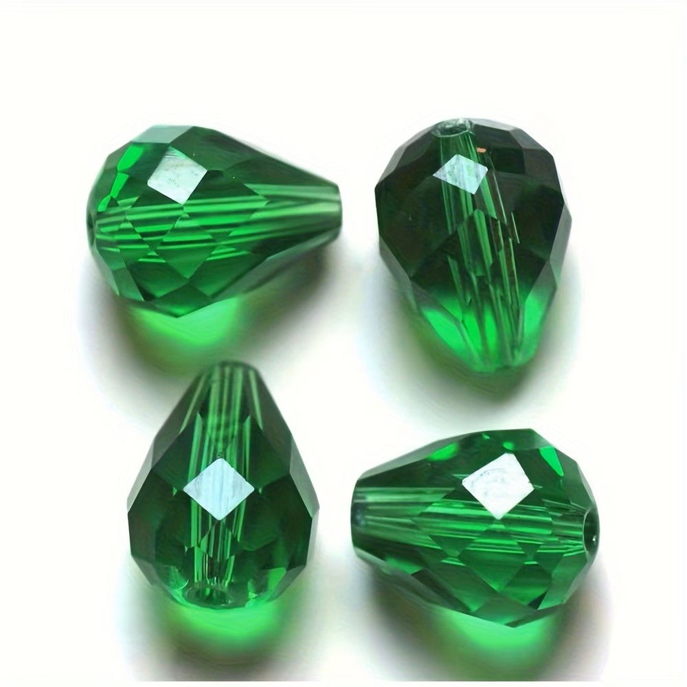 Margele sticla fatetate lacrima 5x7mm verde inchis