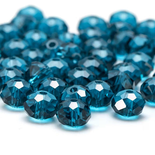 Margele sticla fatetate rondele 6mm albastru paun