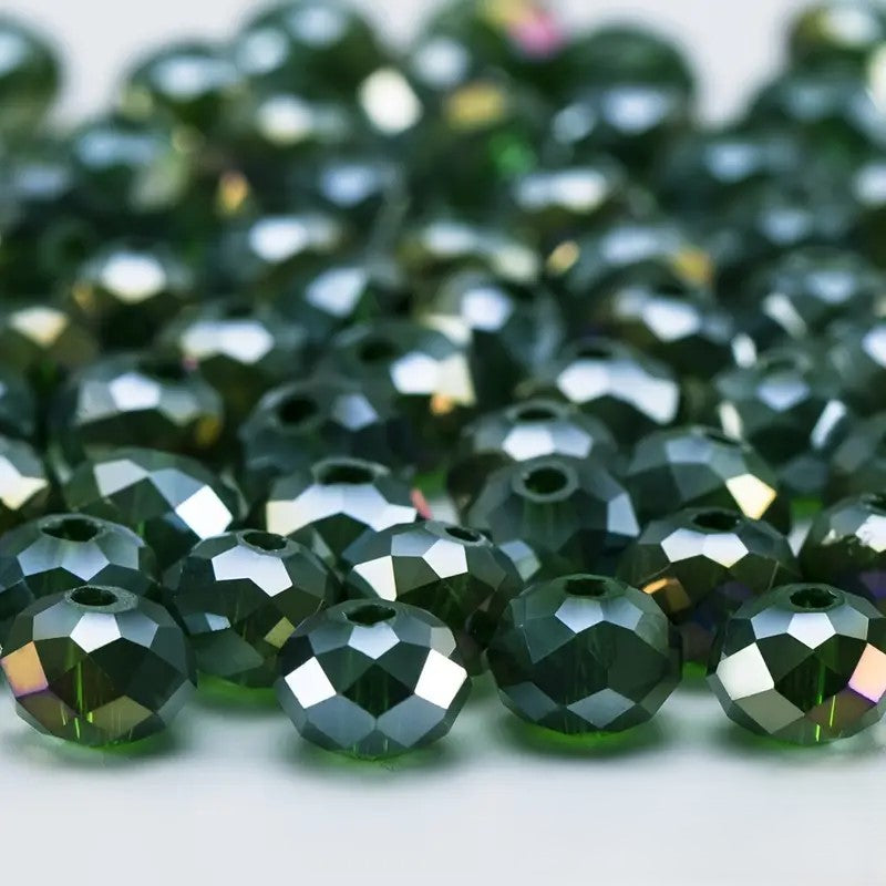 Margele sticla fatetate rondele 6mm verde inchis AB