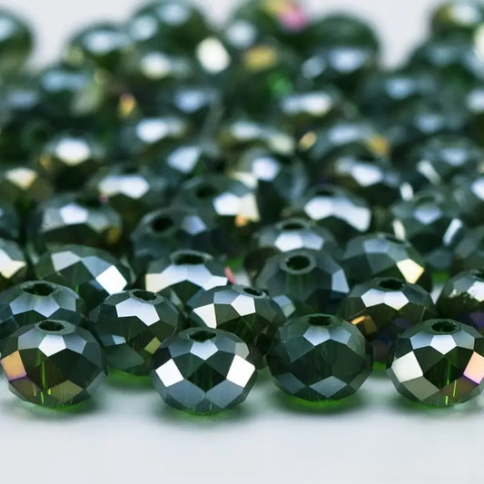 Margele sticla fatetate rondele 6mm verde inchis AB