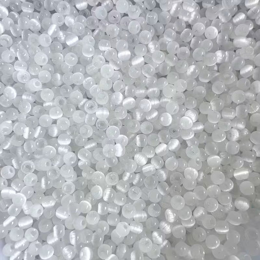 Margele sticla ochi de pisica 4mm alb