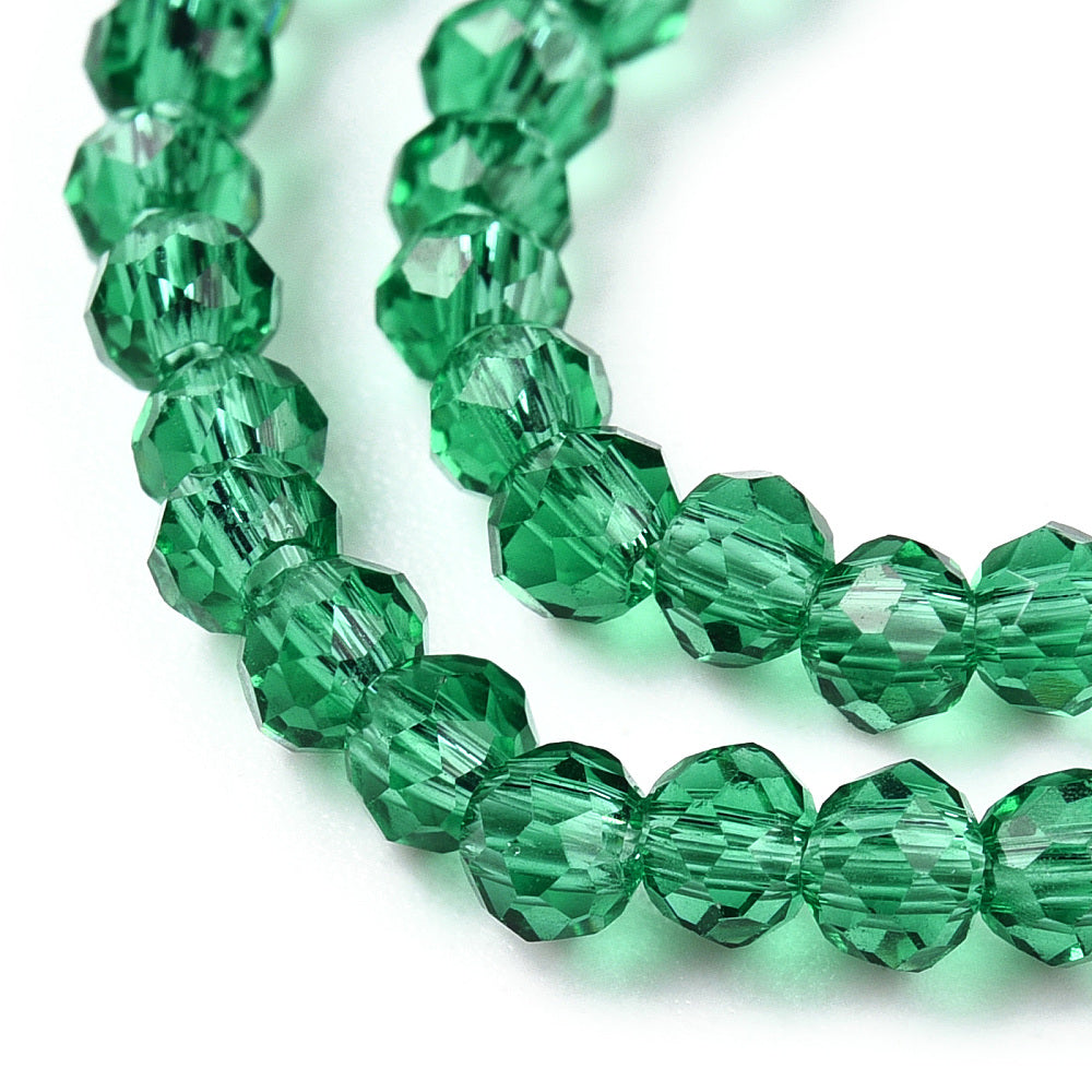 Margele sticla fatetate rondele 6mm verde smarald