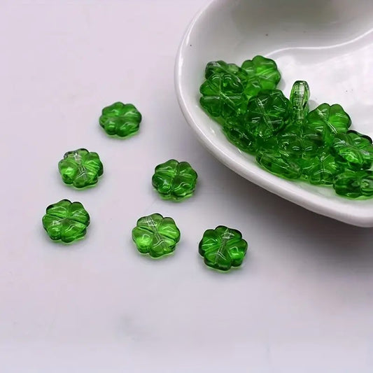 Margele sticla trifoi 10mm verde