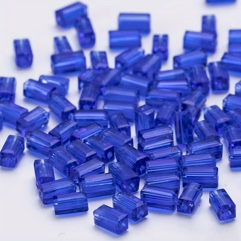 Margele sticla tub fatetate 2x4mm albastru