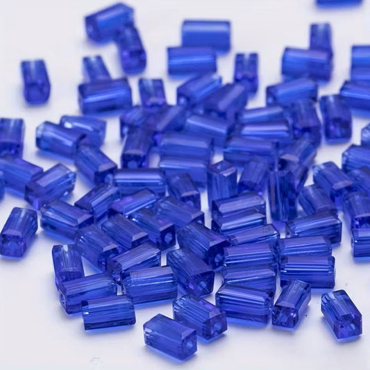 Margele sticla tub fatetate 2x4mm albastru