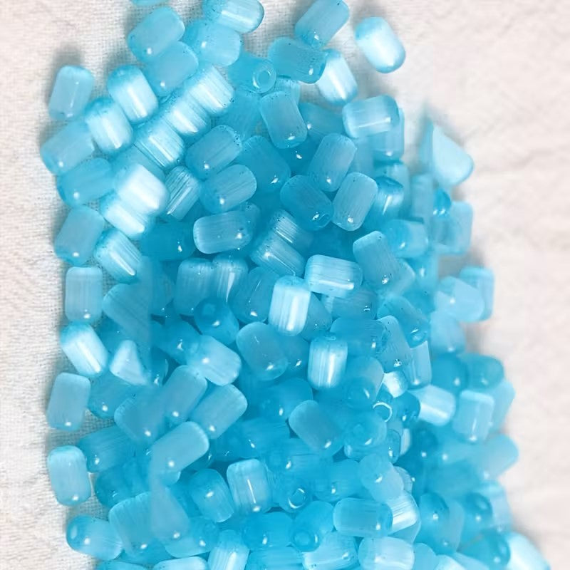 Margele sticla tub ochi de pisica 6x4mm albastru