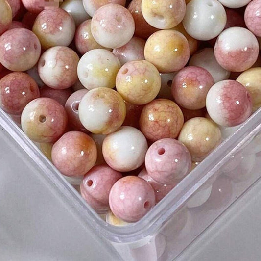 Margele din portelan 8mm alb cu rosu si galben