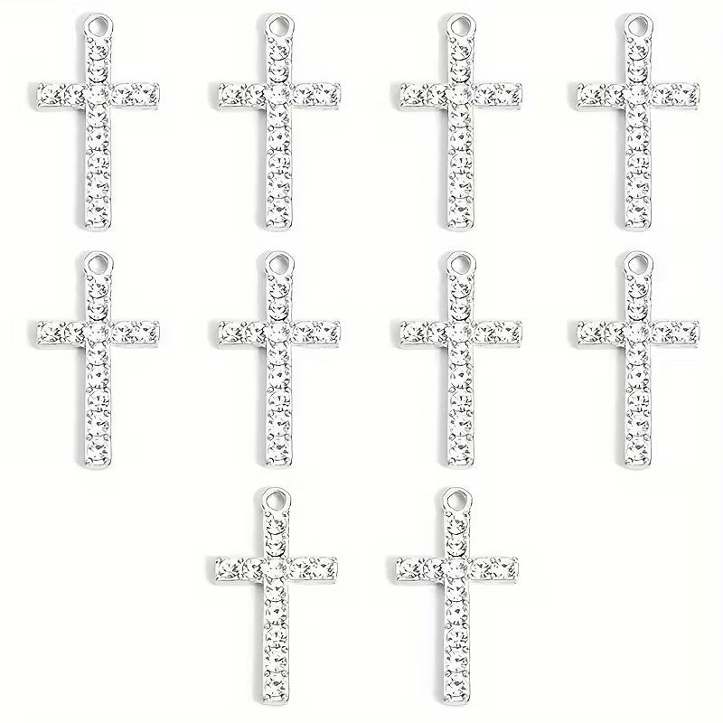 Pandantiv cruce cu cristale 26x14mm argintiu