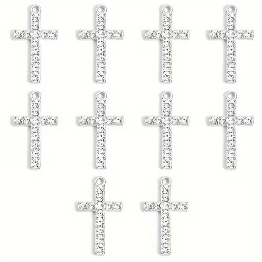 Pandantiv cruce cu cristale 26x14mm argintiu