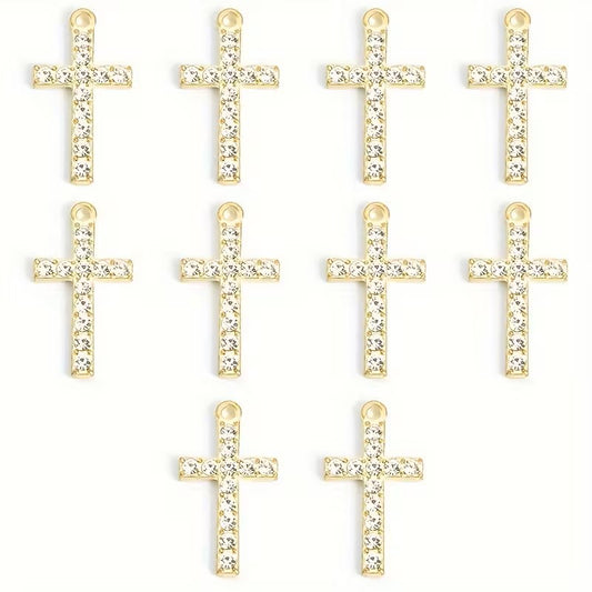 Pandantiv cruce cu cristale 26x14mm auriu