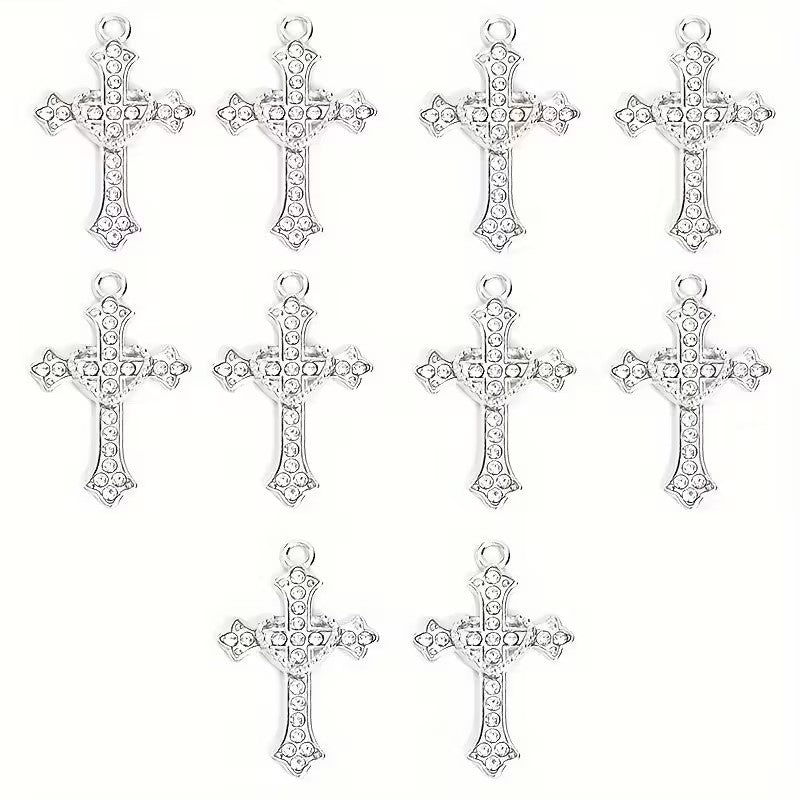 Pandantiv cruce si inima cu cristale 28x18mm argintiu