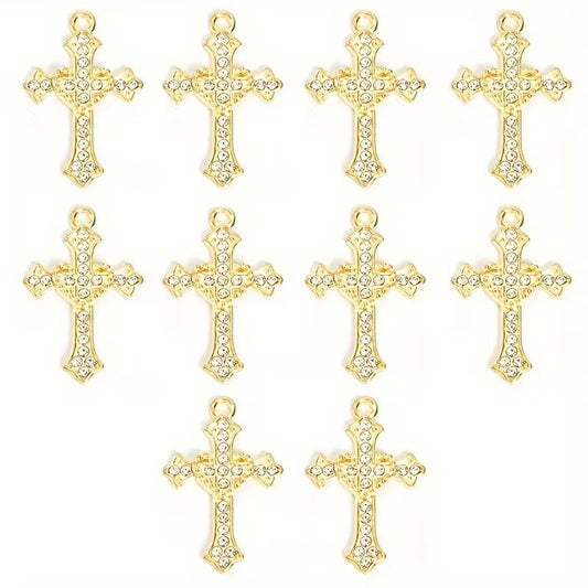 Pandantiv cruce si inima cu cristale 28x18mm auriu