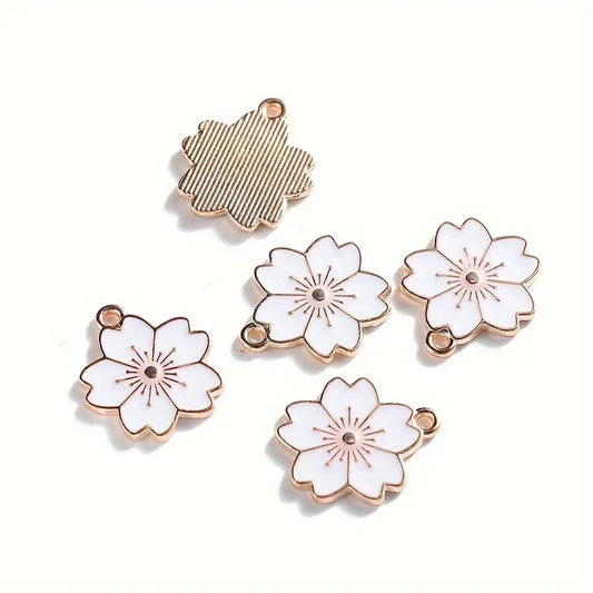 Pandantiv floare cires auriu emailat alb 20x18mm