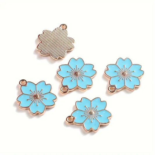 Pandantiv floare cires auriu emailat albastru 20x18mm