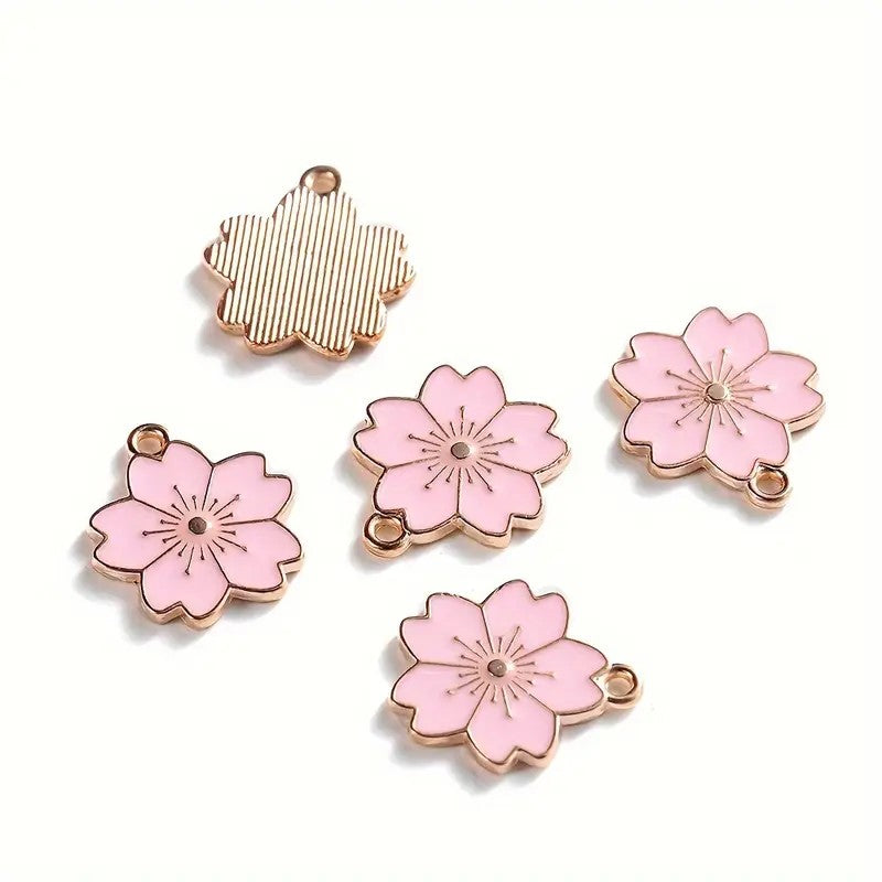 Pandantiv floare cires auriu emailat roz 20x18mm