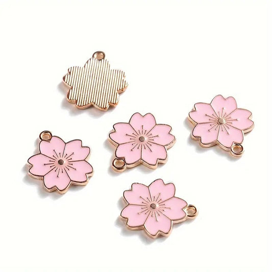 Pandantiv floare cires auriu emailat roz 20x18mm