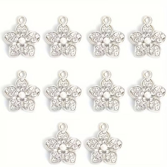 Pandantiv floare cu cristale si perla 17x15mm argintiu