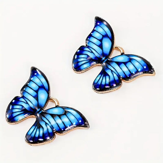 Pandantiv fluture auriu emailat albastru 16x22mm