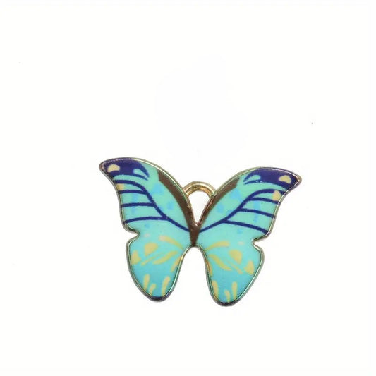 Pandantiv fluture auriu emailat albastru deschis 16x22mm