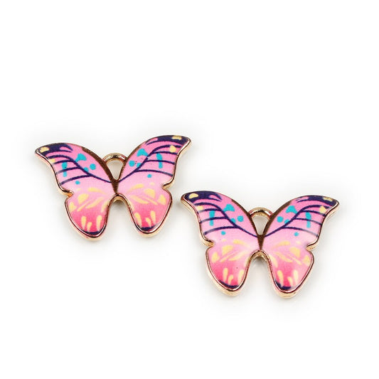 Pandantiv fluture auriu emailat roz 16x22mm
