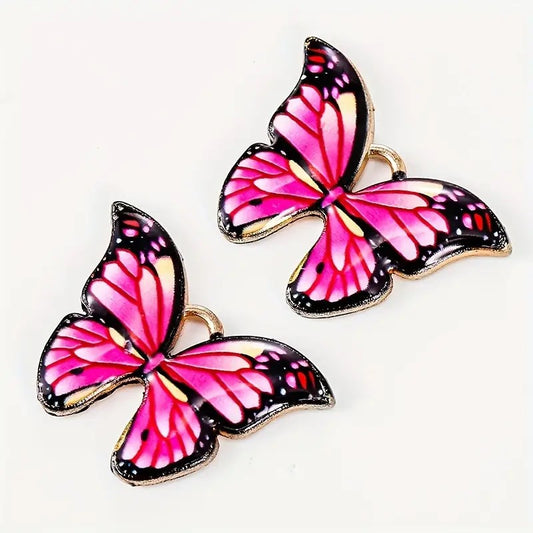Pandantiv fluture auriu emailat roz si negru 16x22mm
