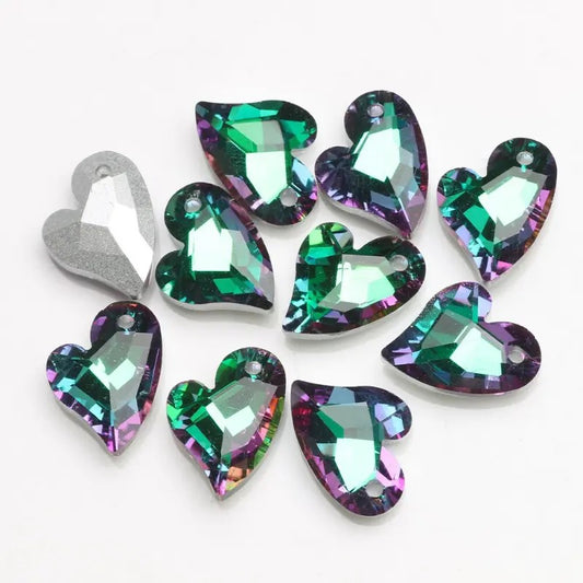 Pandantiv inima cristal 17x14mm verde si mov