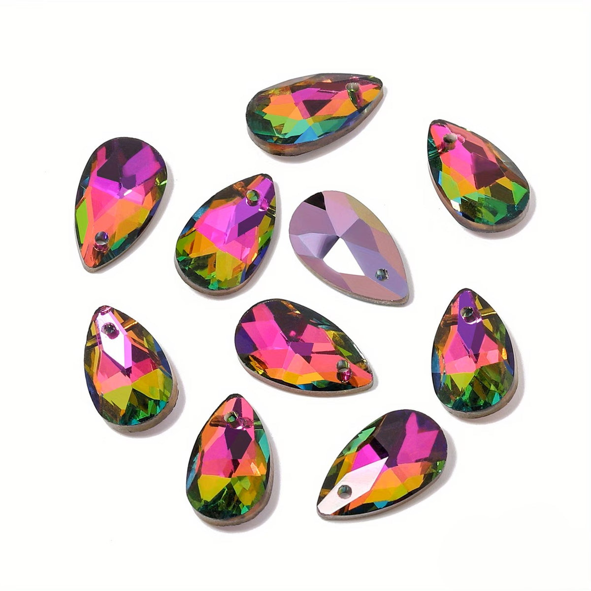Pandantiv lacrima cristal 16x9mm fucsia si verde