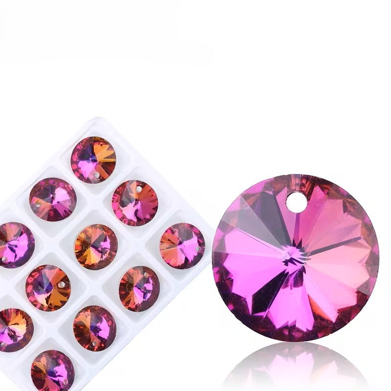 Pandantiv rotund cristal 14mm fucsia