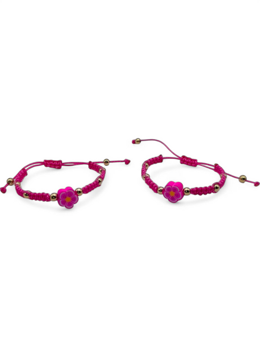 Bratara reglabila copii Pink Flower roz cu auriu si floare