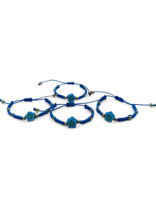 Bratara reglabila copii Blue Flower albastru si auriu cu floare